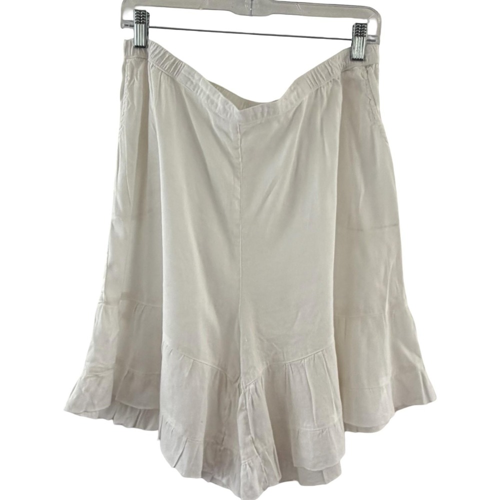 Kleen Culotte Shorts Womens XL White Ruffle Hem Flowy Linen Boho Casual Artisan - Picture 2 of 14